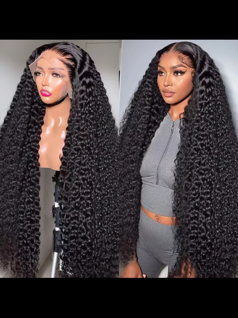 Natural Deep Curly Lace Front Wig - Black